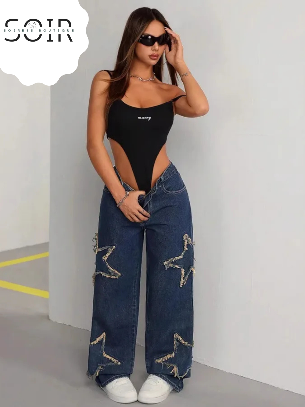 Starlit Concrete: The Distress Star Wide-Leg Denim