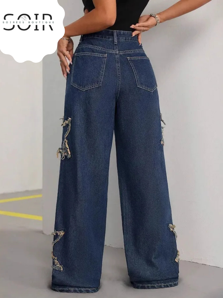 Starlit Concrete: The Distress Star Wide-Leg Denim
