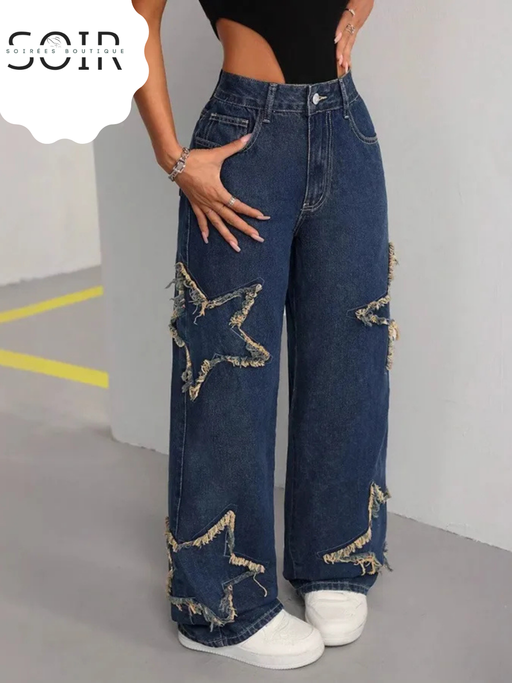 Starlit Concrete: The Distress Star Wide-Leg Denim