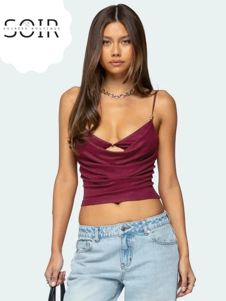 Summer  Women's Hollow Out Beaded Strap Vest Spicy Girl Design Personality Outerwear Top Trendy Street Style Slim Fit Short