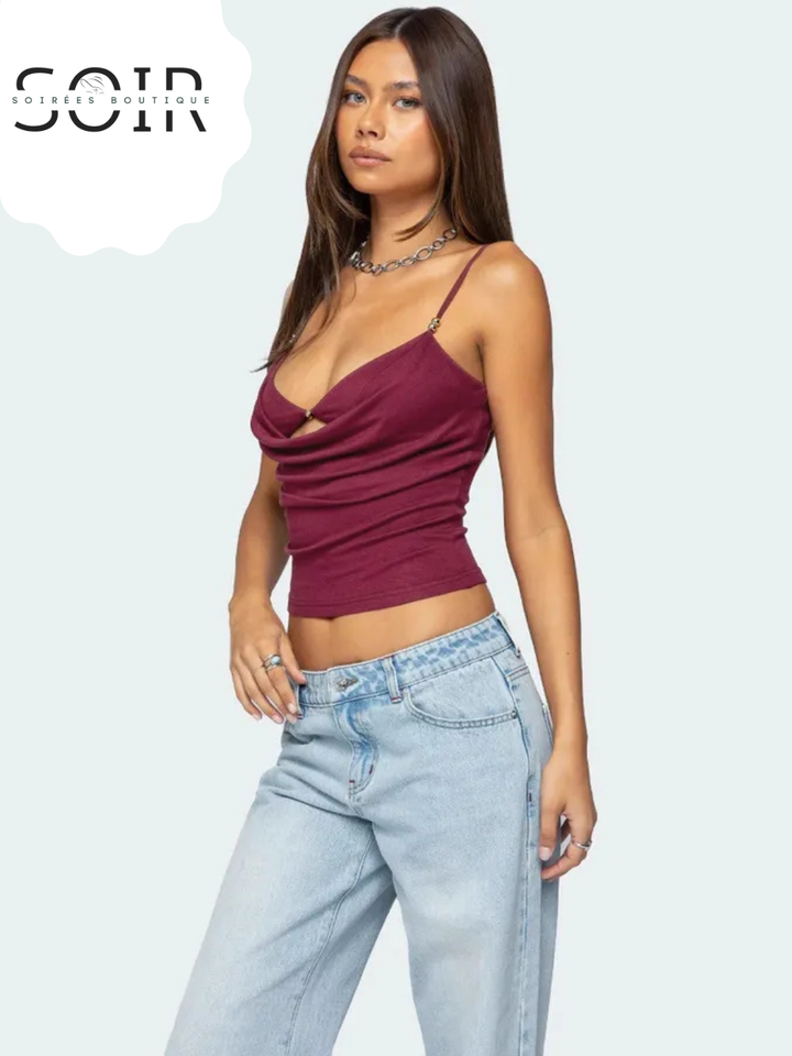 Summer  Women's Hollow Out Beaded Strap Vest Spicy Girl Design Personality Outerwear Top Trendy Street Style Slim Fit Short