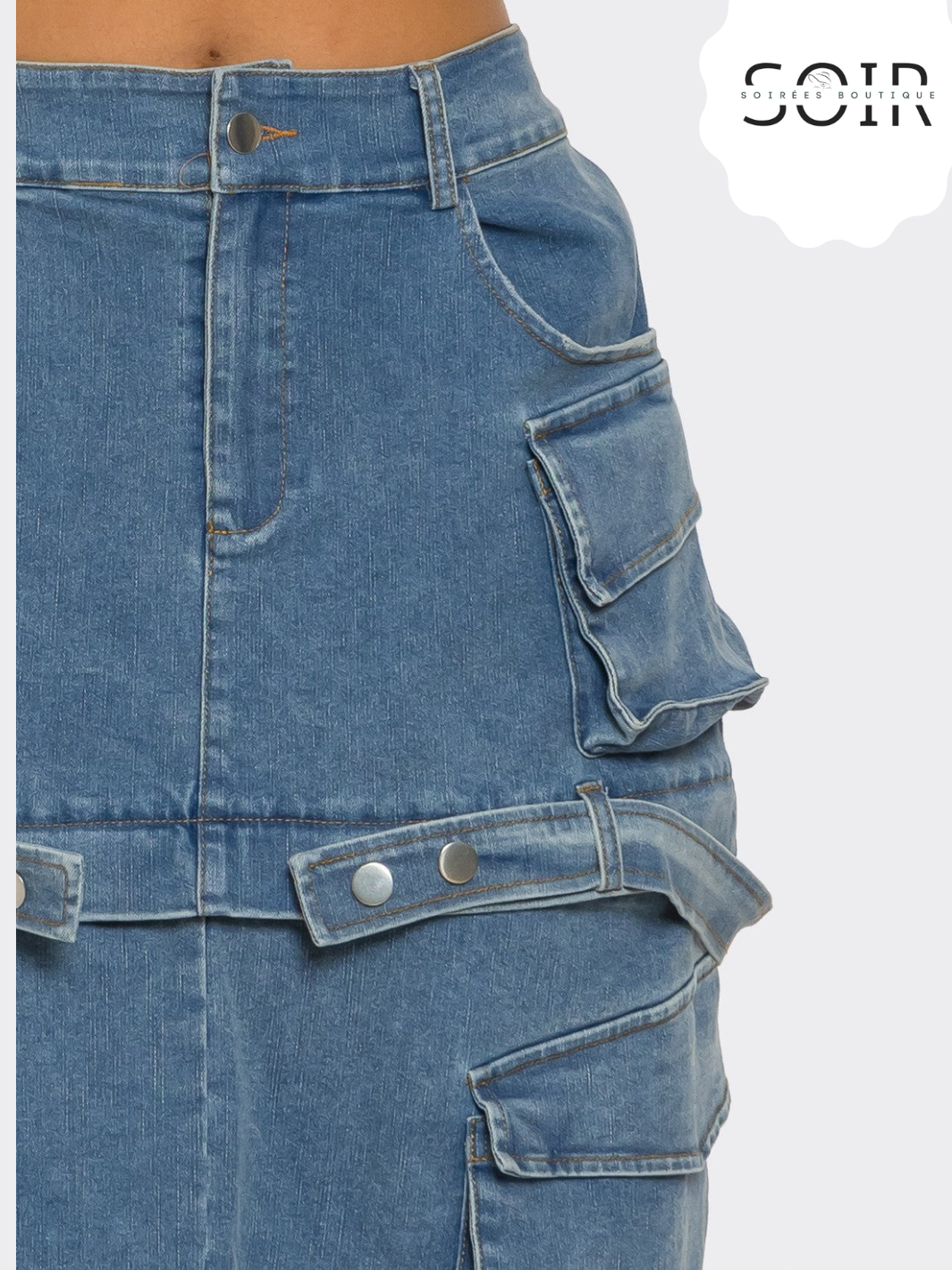 Switch Stitch Utility Denim Maxi Skirt