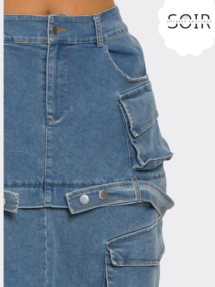 Switch Stitch Utility Denim Maxi Skirt