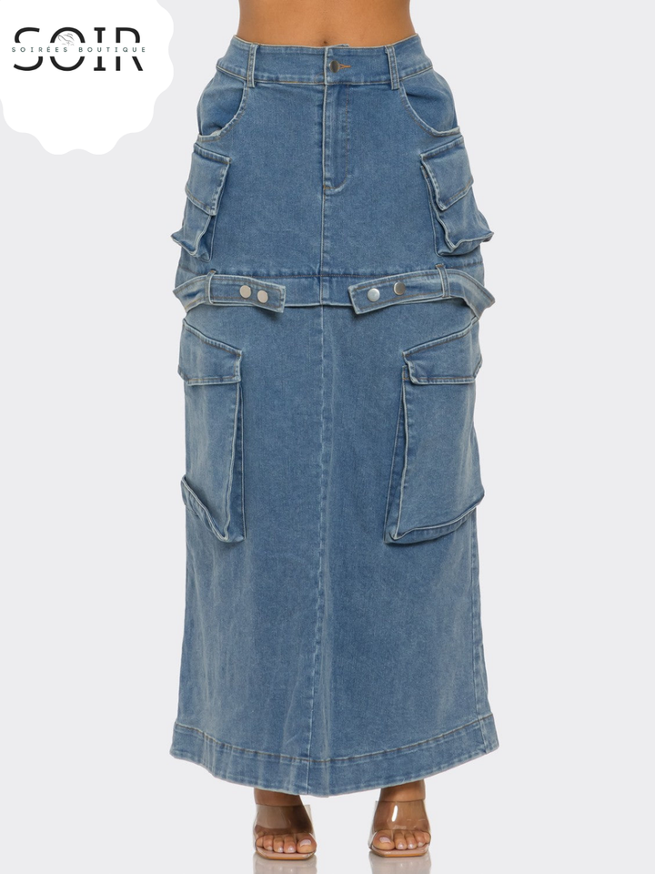 Switch Stitch Utility Denim Maxi Skirt
