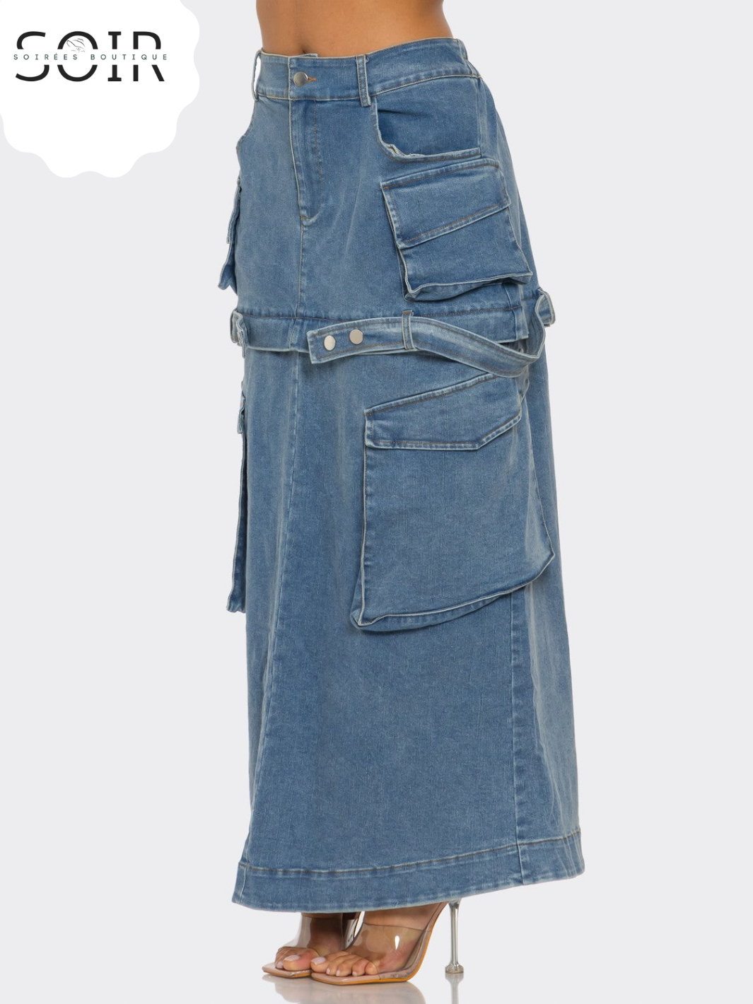 Switch Stitch Utility Denim Maxi Skirt