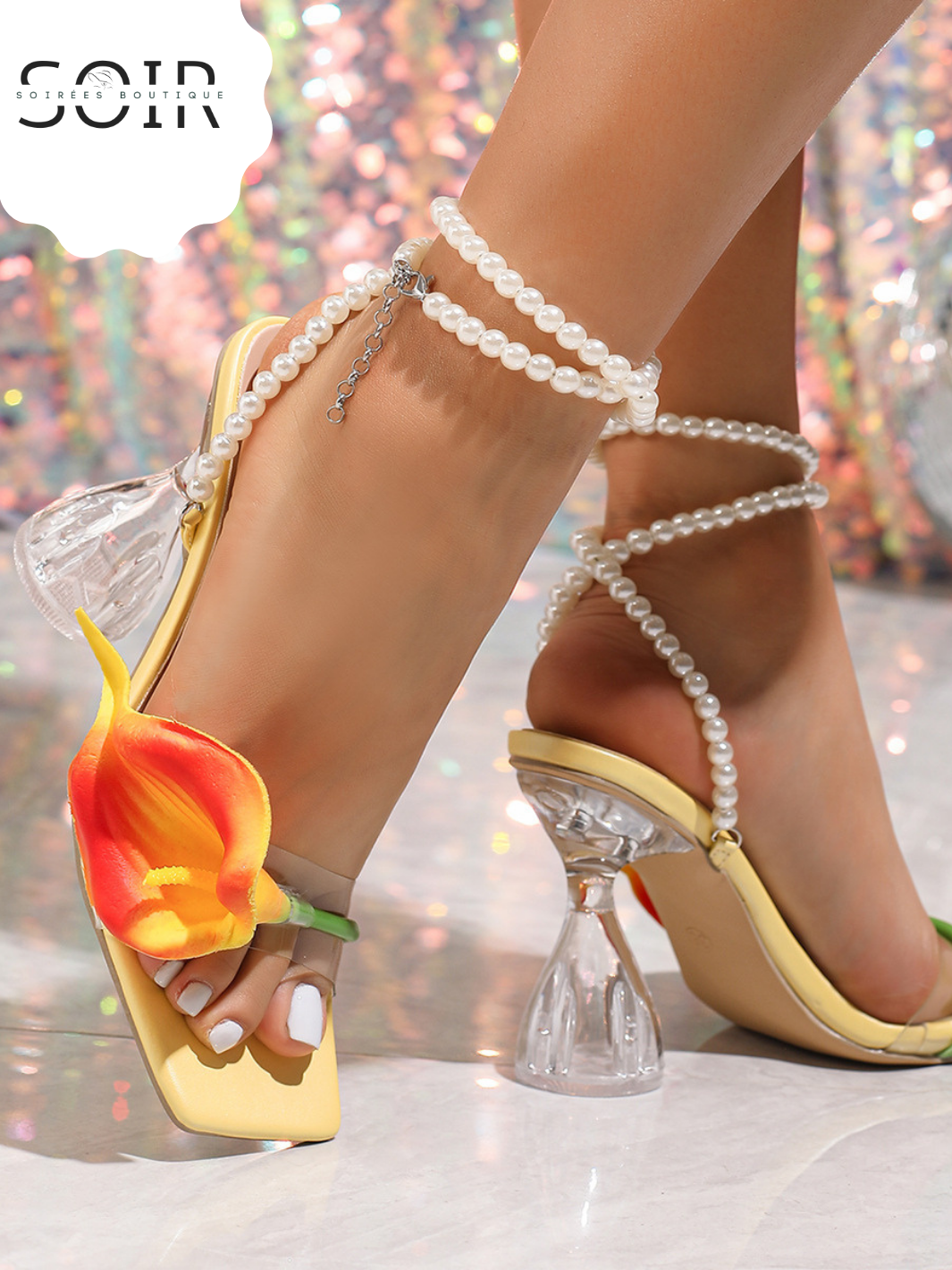 The Calla Club | Women’s 3D Calla Lily Pearl-Strap Heels