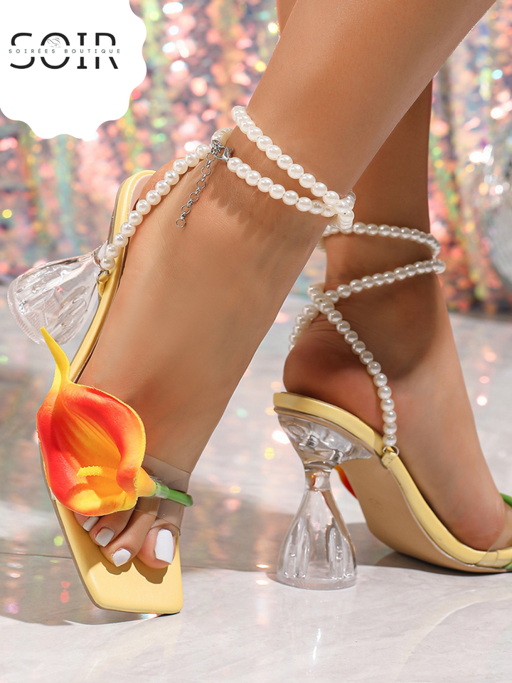 The Calla Club | Women’s 3D Calla Lily Pearl-Strap Heels