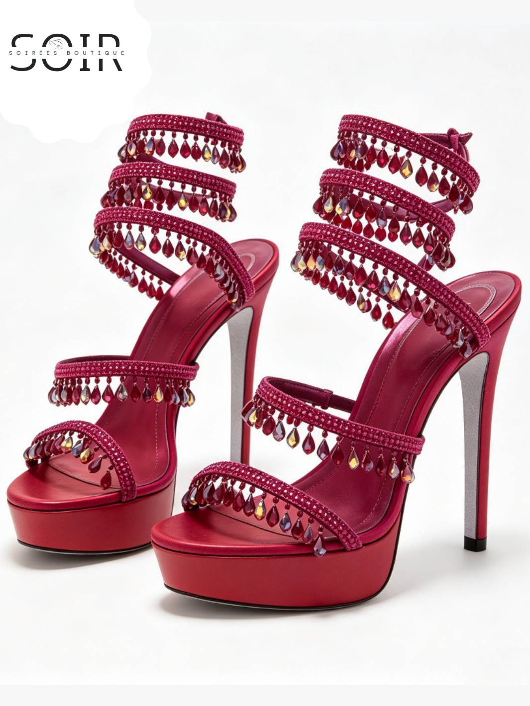 The Chandelier Walk | Women’s Beaded Rhinestone Spiral-Strap Stiletto Sandals