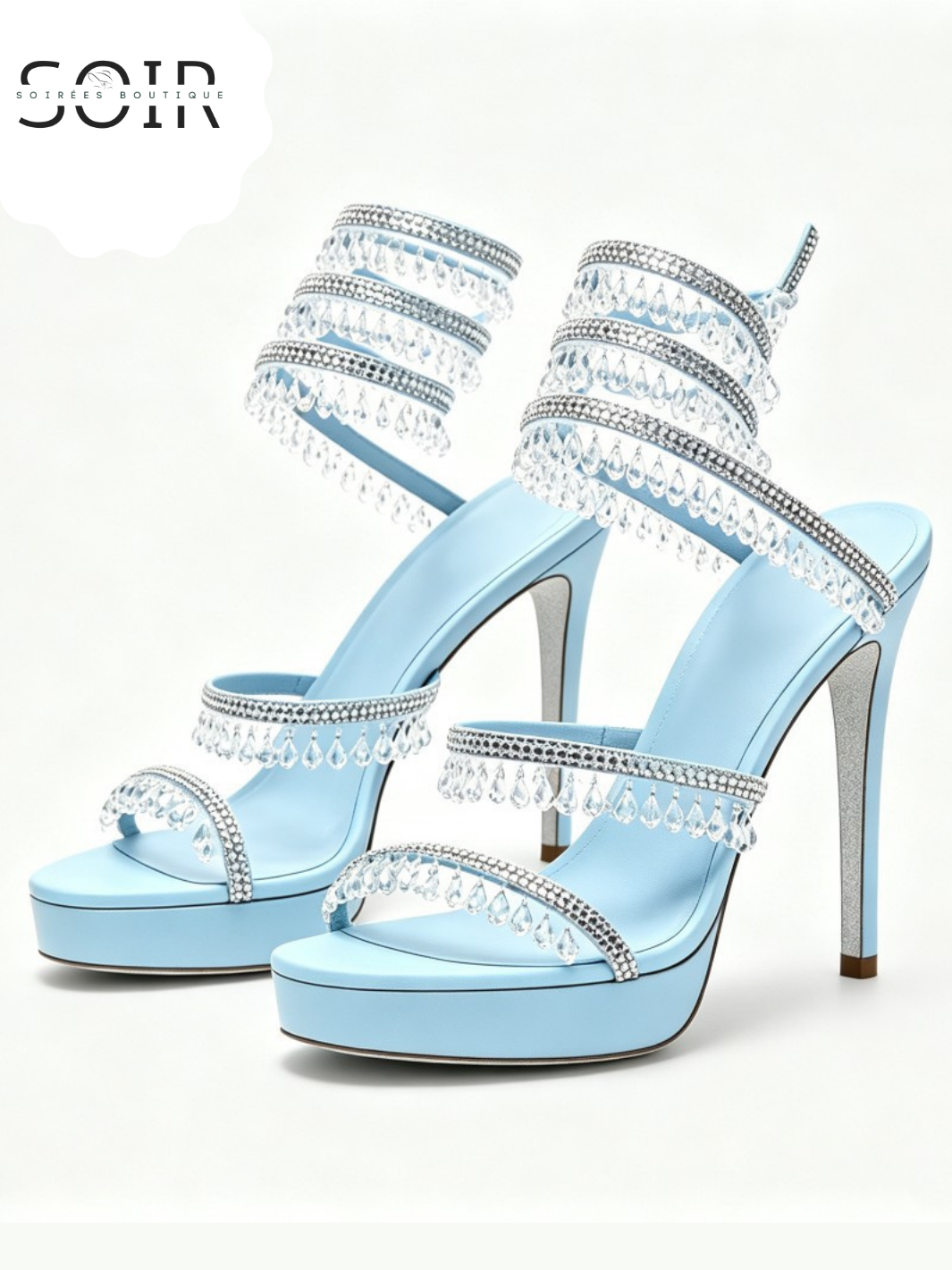 The Chandelier Walk | Women’s Beaded Rhinestone Spiral-Strap Stiletto Sandals