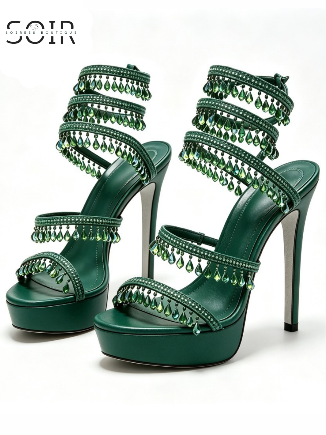 The Chandelier Walk | Women’s Beaded Rhinestone Spiral-Strap Stiletto Sandals