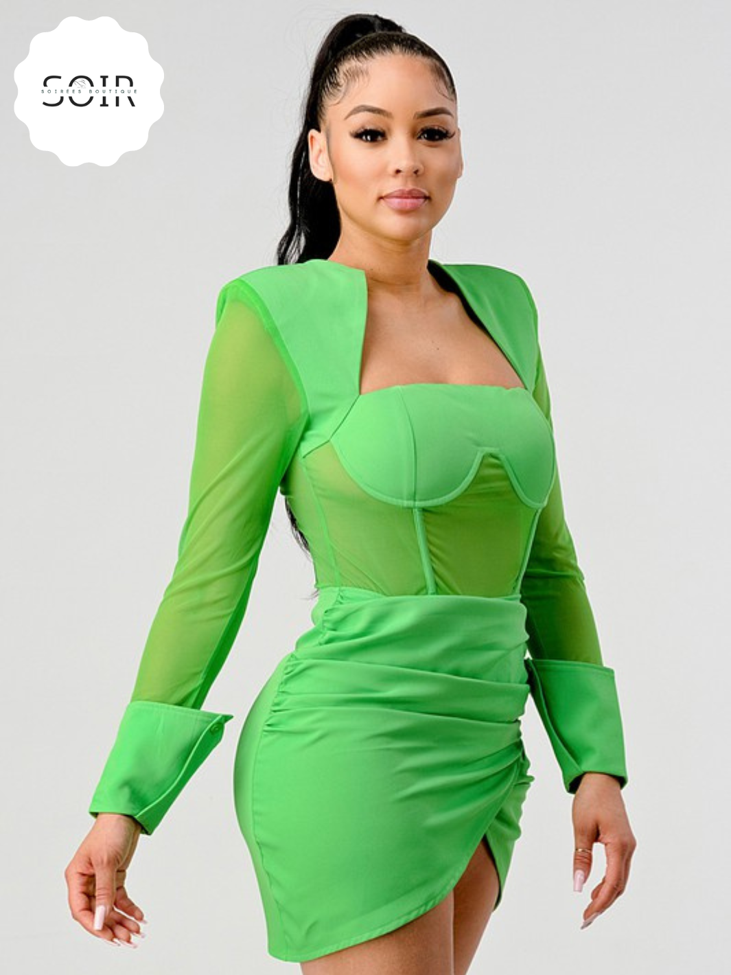 Radiant Vogue Shoulder Pad Mini Dress - Soirées Boutique