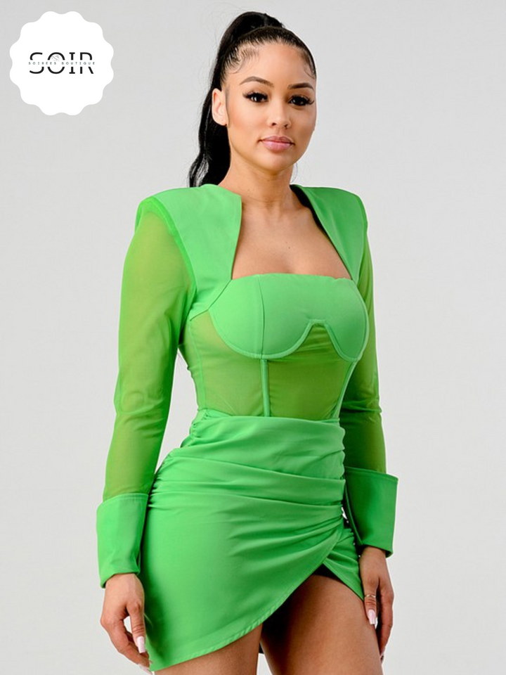 Radiant Vogue Shoulder Pad Mini Dress - Soirées Boutique