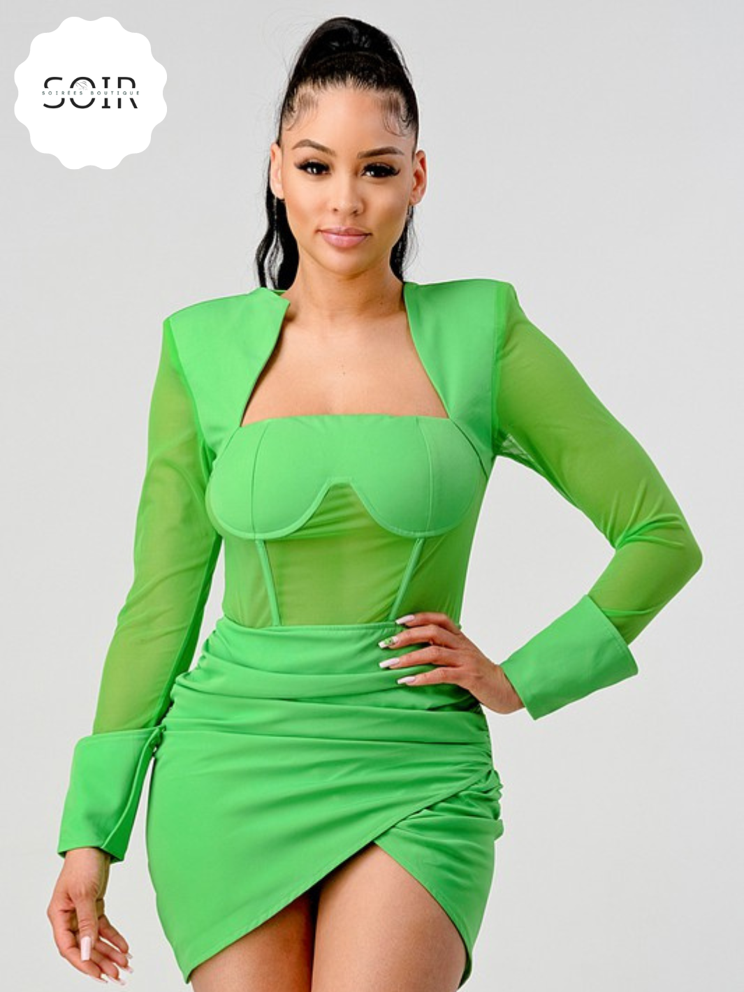 Radiant Vogue Shoulder Pad Mini Dress - Soirées Boutique