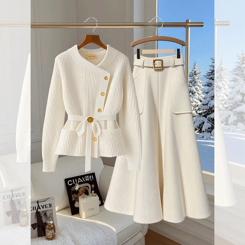 Spring  Women's Fashion Casual Set Simple Versatile Skirt Top Matching Elegant Commute Style Polyester Long Sleeve Macaron Color
